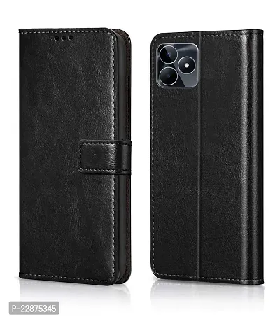 Fastship New Leather Finish Inside TPU Wallet Stand Magnetic Closure Flip Cover for Realme C53  Venom Black-thumb0