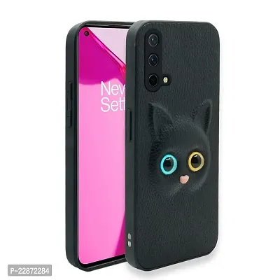 Fastship Coloured 3D POPUP Billy Eye Effect Kitty Cat Eyes Leather Rubber Back Cover for OnePlus Nord CE 5G  Pitch Black