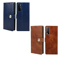 Fastship Combo 2 Flip Cover for Vivo V2052 / Y20A | Wallet Stylish Button Magnetic - Brown / Blue-thumb1