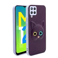 Fastship Coloured 3D POPUP Billy Eye Effect Kitty Cat Eyes Leather Rubber Back Cover for Samsung Galaxy M62  Purple-thumb1