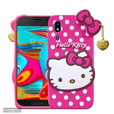 Fastship case Silicone Soft Hello Cat Kitty with Pendant Case Proper fit Back Cover for Samsung Galaxy A2 Core  Pink-thumb2