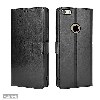 Fastship Vintage Magnatic Button Case Inside Build Back TPU Stand View Lether Flip Cover for Apple I Phone 5  Black-thumb2