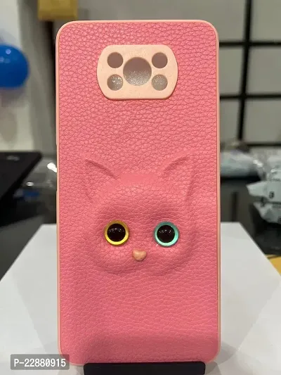 Fastship Coloured 3D POPUP Billy Eye Effect Kitty Cat Eyes Leather Rubber Back Cover for Poco X3 Pro  Baby Pink