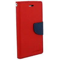 Fastship Imported Canvas Cloth Smooth Flip Cover for Mi Redmi 6A Inside TPU  Inbuilt Stand  Wallet Style Back Cover Case  Stylish Mercury Magnetic Closure  Red-thumb1