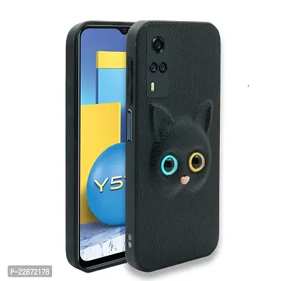 Coverage Colour Eye Cat Soft Kitty Case Back Cover for Vivo V2036  Y31 2021 Model  Faux Leather Finish 3D Pattern Cat Eyes Case Back Cover Case for vivo Y31 2021 Model  Black-thumb0