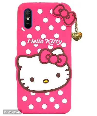 Coverage Rubber Hello Kitty Design with Pendant Soft Case Back Cover for Mi REDMI 9i Sport  Pink-thumb0