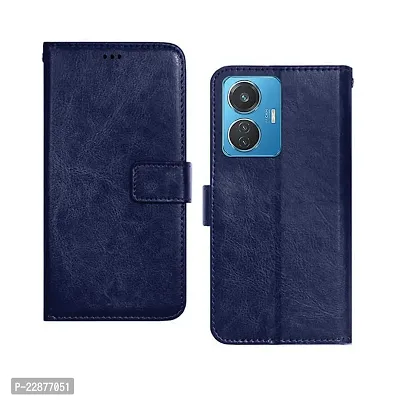 Fastship Cover Leather Finish Inside TPU Back Case Wallet Stand Magnetic Closure Flip Cover for IQOO Z6 44W  Blue
