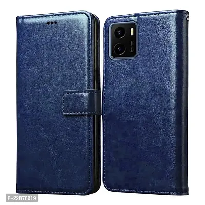 Fastship Leather Finish Inside TPU Wallet Back Case Stand Magnetic Closure Flip Cover for Vivo Y01  Navy Blue-thumb2