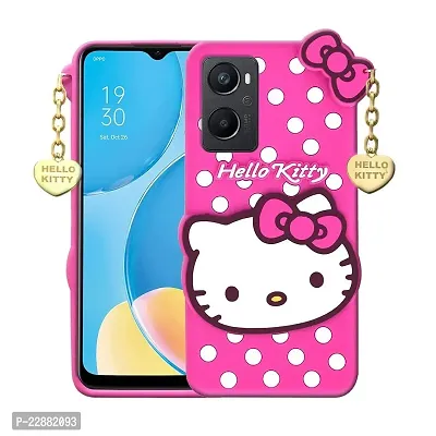 Fastship case Silicone Soft Hello Cat Kitty with Pendant Case Proper fit Back Cover for Oppo A96  Pink-thumb0