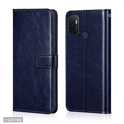 Coverage Leather Finish Inside TPU Wallet Back Case Stand Magnetic Closure Flip Cover for Oppo A33  Navy Blue-thumb0