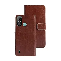 Fastship Vintage Magnatic Button Case Inside Build Back TPU Stand View Lether Flip Cover for Itel A661L  Itel A49  Brown-thumb1