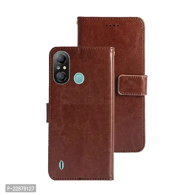 Fastship Vintage Magnatic Button Case Inside Build Back TPU Stand View Lether Flip Cover for Itel A661L  Itel A49  Brown-thumb2