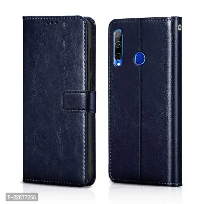 Fastship Faux Leather Wallet with Back Case TPU Build Stand  Magnetic Closure Flip Cover for Honor 20i  Navy Blue-thumb0