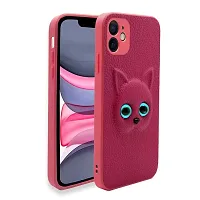 Coverage Colour Eye Cat Soft Kitty Case Back Cover for i Phone 12 Mini  Faux Leather Finish 3D Pattern Cat Eyes Case Back Cover Case for i Phone 12mini  Pink-thumb1