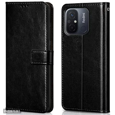 Fastship Case Vintage Magnatic Closer Leather Flip Cover for Mi REDMI 12C  Venom Black-thumb0