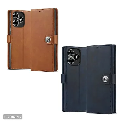 Fastship Itel A665L / Itel_A70 Combo 2 Flip Cover imported TPU Wallet Button Magnetic Book Leather Combo 2 Flip Cover for itel A70 - Blue / Brown-thumb0