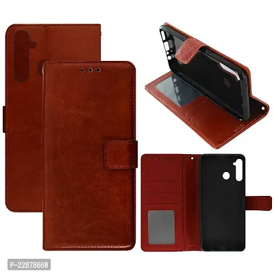 Fastship Vintage Magnatic Closer Leather Flip Cover for Realme RMX1971  Realme 5Pro  Executive Brown-thumb2