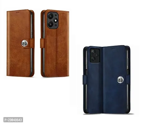 Fastship Mi POCO M6Pro 5G 2023 Combo 2 Flip Cover |Back TPU Wallet Button Magnetic Leather Case for POCO M6 Pro 5G - Blue / Brown-thumb0