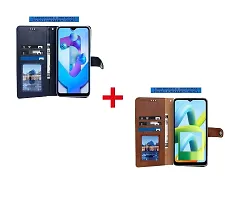 Fastship Genuine Leather Finish Combo 2 Flip Cover for OPPO CPH2617 / OPPO _A59 5G | Wallet Button Magnetic for OPPO A59 5G - Brown / Blue-thumb2