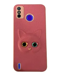 Coverage Colour Eye Cat Soft Kitty Case Back Cover for Tecno Spark Go 2021  Faux Leather Finish 3D Pattern Cat Eyes Case Back Cover Case for Tecno KE5  Spark Go 2021  Pink-thumb1