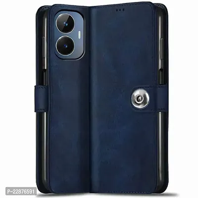 Fastship Cover Case Realme RMX3710  Narzo N55 Flip Cover Inside Pockets Wallet Stylish Button Magnetic Closure Book Cover Leather Flip Case for Realme Narzo N55  Blue-thumb0