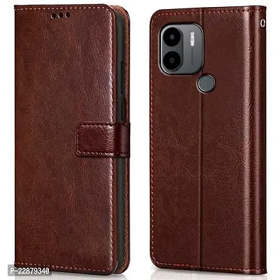 Fastship New Leather Finish Inside TPU Wallet Stand Magnetic Closure Flip Cover for MI Poco C51  Executive Brown-thumb0