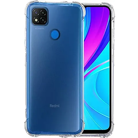 PrintYug Silicon Flexible Shockproof Corner TPU Back Case Cover with Air Cushion Technology for Xiaomi Mi Redmi 9C(Transparent)