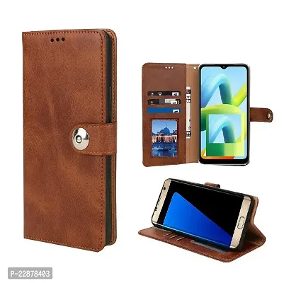 Fastship Case Leather Finish Flip Cover for Infinix Smart 7 HD  Inside Back TPU  Stand  Wallet Button Magnetic Closure for Infinix X6516  Smart 7 HD  Brown-thumb2