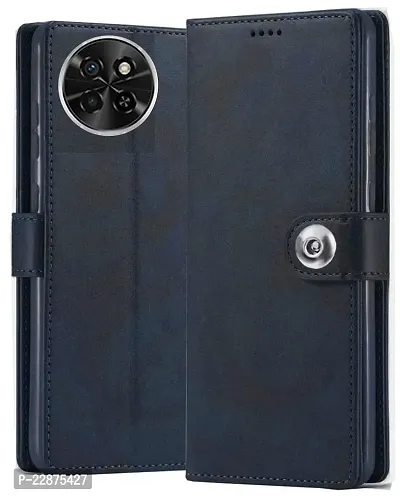 Fastship Cases Leather Finish Flip Cover for itel S665L  itel S23  Inside Back TPU  Stand  Wallet Button Magnetic Closure for itel S23  Navy Blue-thumb2