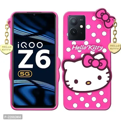 Fastship case Silicone Soft Hello Cat Kitty with Pendant Case Proper fit Back Cover for IQOO Z6 5G  Pink-thumb2