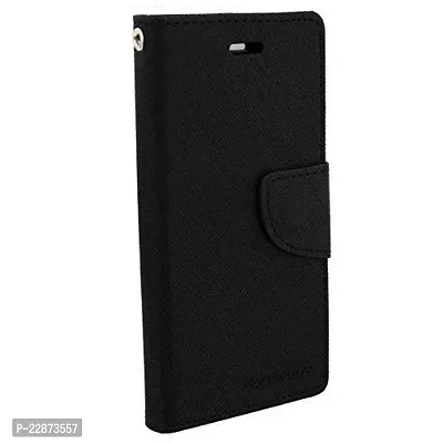 Fastship Imported Canvas Cloth Smooth Flip Cover for Mi REDMI 7A Inside TPU  Inbuilt Stand  Wallet Style Back Cover Case  Stylish Mercury Magnetic Closure  Black-thumb0
