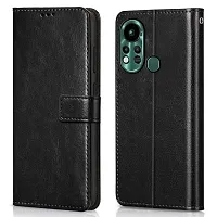 Fastship Vintage Magnatic Button Case Inside Build Back TPU Stand View Lether Flip Cover for Infinix X6812  Hot 11s  Black-thumb1