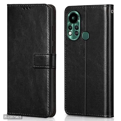 Fastship Vintage Magnatic Button Case Inside Build Back TPU Stand View Lether Flip Cover for Infinix X6812  Hot 11s  Black-thumb2