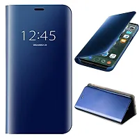 Fastship Protective Leather Mirror s View Kickstand Semitransparent Glass Flip Cover for Samsung M10  SM M105F  Diamond Navy Blue-thumb1