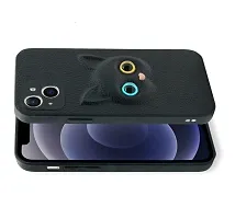 Coverage Coloured 3D POPUP Billy Eye Effect Kitty Cat Eyes Leather Rubber Back Cover for I Phone 13  Pitch Black-thumb1