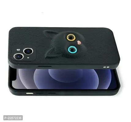 Coverage Coloured 3D POPUP Billy Eye Effect Kitty Cat Eyes Leather Rubber Back Cover for I Phone 13  Pitch Black-thumb2