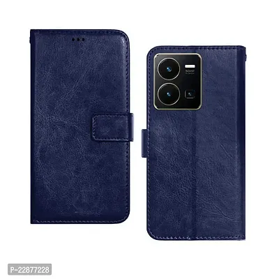 Coverage Leather Finish Inside TPU Wallet Back Case Stand Magnetic Closure Flip Cover for Vivo Y35  Navy Blue-thumb0