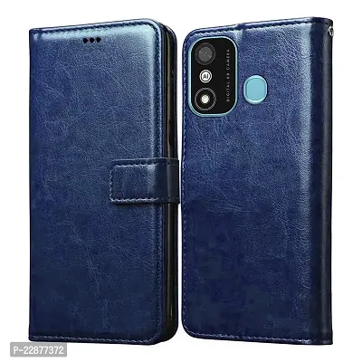 Fastship Faux Leather Wallet with Back Case TPU Build Stand  Magnetic Closure Flip Cover for itel A27  Navy Blue-thumb0