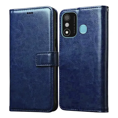 Cloudza Itel A27 Flip Back Cover | PU Leather Flip Cover Wallet Case with TPU Silicone Case Back Cover for Itel A27 Blue