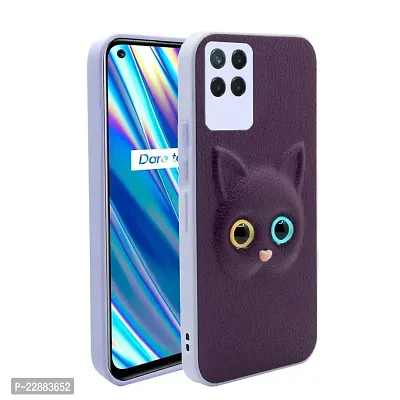 Coverage Coloured 3D POPUP Billy Eye Effect Kitty Cat Eyes Leather Rubber Back Cover for Realme Narzo 50  Purple