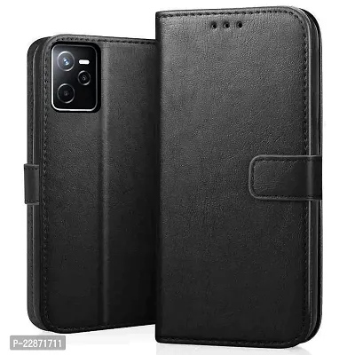 Fastship Leather Finish Inside TPU Wallet Stand Magnetic Closure Flip Cover for Realme C35  Venom Black-thumb0