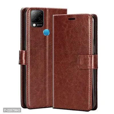 Fastship Faux Leather Wallet with Back Case TPU Build Stand  Magnetic Closure Flip Cover for Infinix Hot 10s  Executive Brown