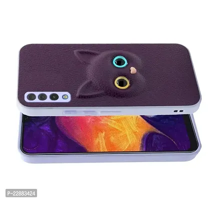 Coverage Coloured 3D POPUP Billy Eye Effect Kitty Cat Eyes Leather Rubber Back Cover for Samsung Galaxy A30s  Purple-thumb0