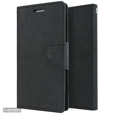 Coverage Imported Canvas Cloth Smooth Flip Cover for Mi A3  Inside TPU  Inbuilt Stand  Wallet Back Cover Case Stylish Mercury Magnetic Closure  Black
