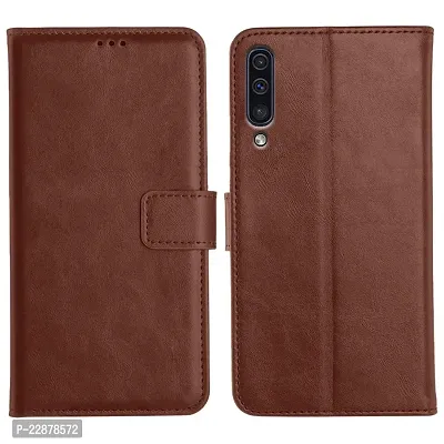 Coverage Leather Finish Inside TPU Wallet Back Case Stand Magnetic Closure Flip Cover for Samsung Galaxy A50  Executive Brown-thumb0