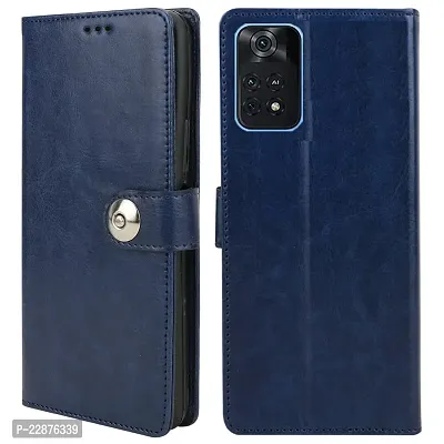 Fastship Poco X4 Pro 5G Flip Cover  Full Body Protection  Inside Pockets  Stand  Wallet Stylish Button Magnetic Closure Book Cover Leather Flip Case for Poco X4 Pro 5G  Blue-thumb0