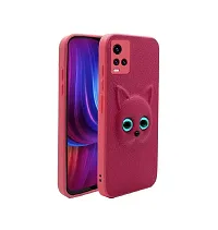 Coverage Coloured 3D POPUP Billy Eye Effect Kitty Cat Eyes Leather Rubber Back Cover for vivo Y21T  Baby Pink-thumb1