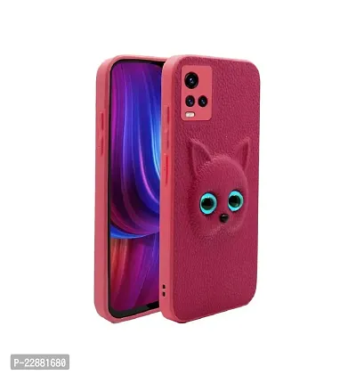 Coverage Coloured 3D POPUP Billy Eye Effect Kitty Cat Eyes Leather Rubber Back Cover for vivo Y21T  Baby Pink-thumb2
