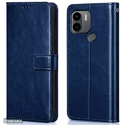 Fastship Cases Leather Finish Inside TPU Wallet Stand Magnetic Closure Flip Cover for MI Poco C51  Navy Blue-thumb0