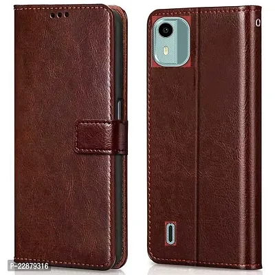 Fastship Leather Finish Inside TPU Wallet Stand Magnetic Closure Flip Cover for Nokia C12  Executive Brown-thumb0